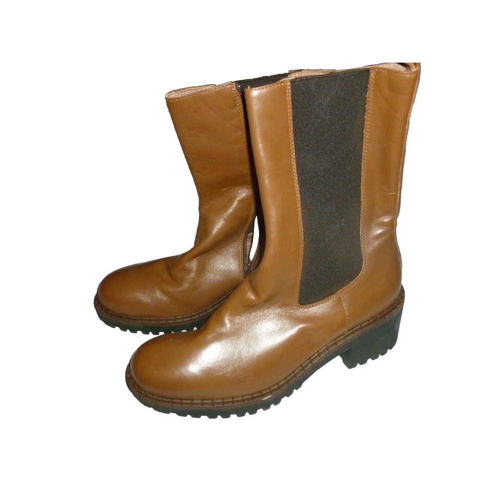 Romagnoli Italian Leather Mid Calf Chelsea Boots Brown Lug Sole Size 40 US 9-9.5